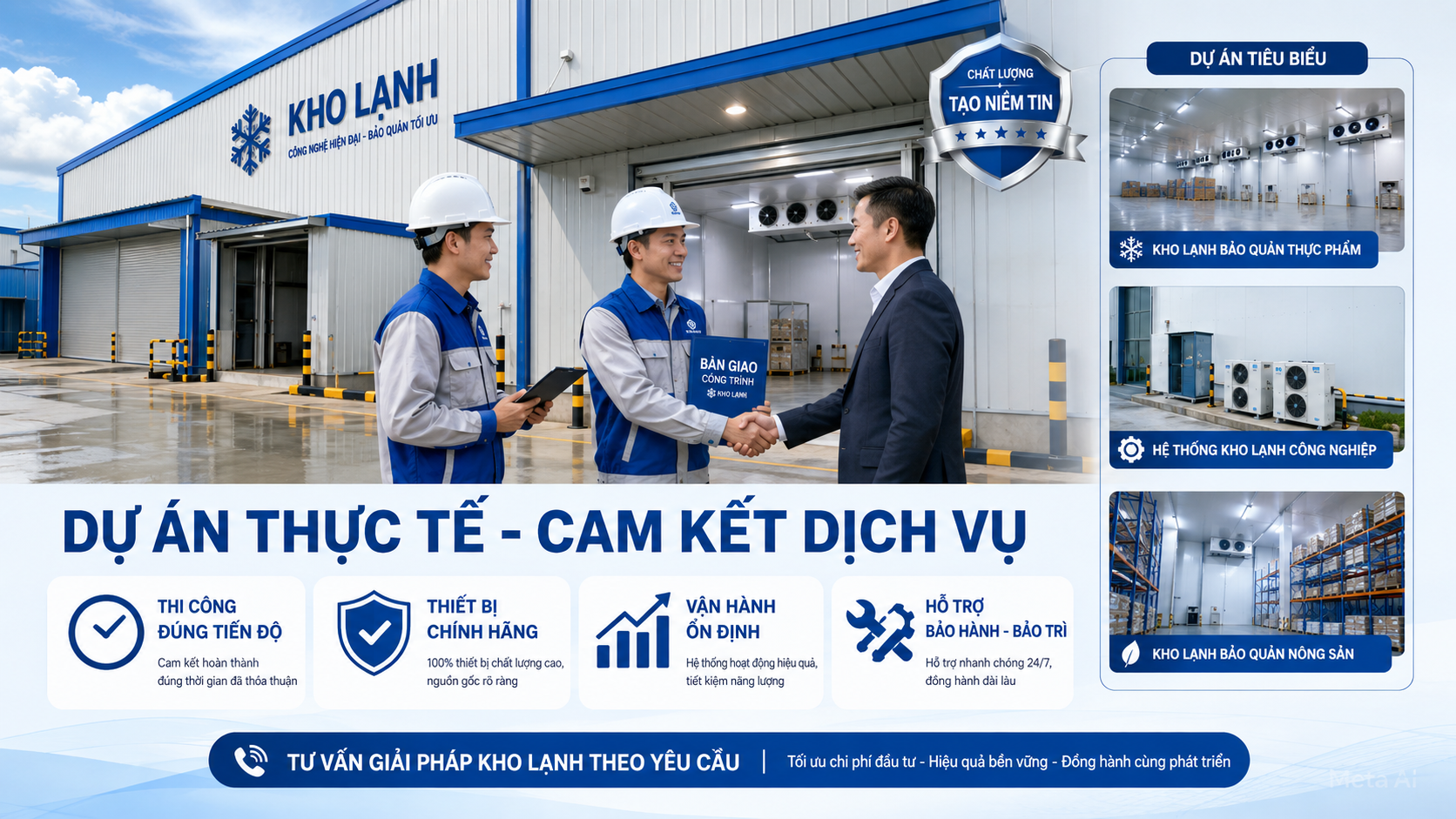 Dự án lắp đặt kho lạnh thực tế được bàn giao với cam kết thi công đúng tiến độ và bảo hành bảo trì
