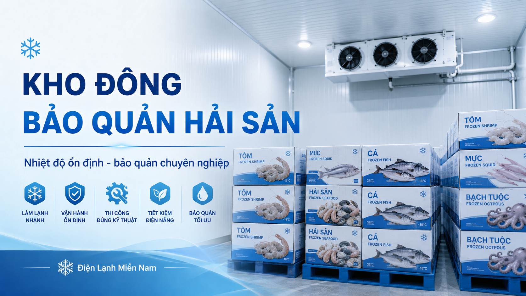 Kho đông bảo quản hải sản chuyên nghiệp cho tôm cá mực và bạch tuộc