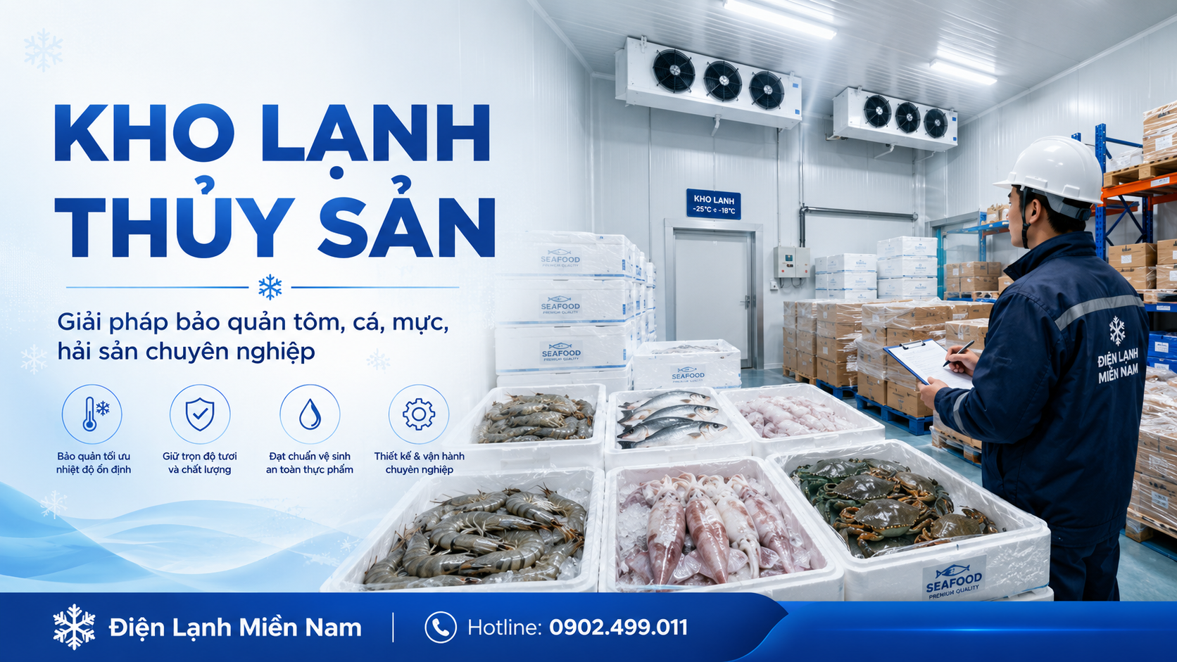 Kho lạnh thủy sản bảo quản tôm cá mực hải sản chuyên nghiệp