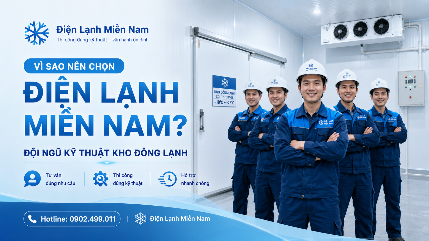 Đội ngũ kỹ thuật Điện Lạnh Miền Nam thi công kho đông lạnh chuyên nghiệp