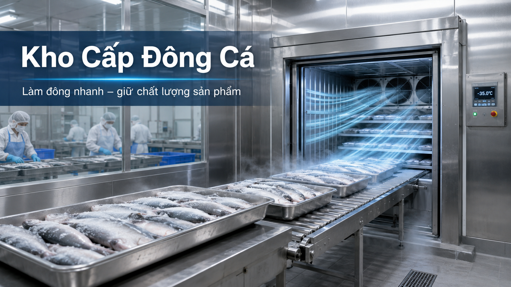 Hệ thống kho cấp đông cá làm đông nhanh sau sơ chế giúp giữ chất lượng sản phẩm