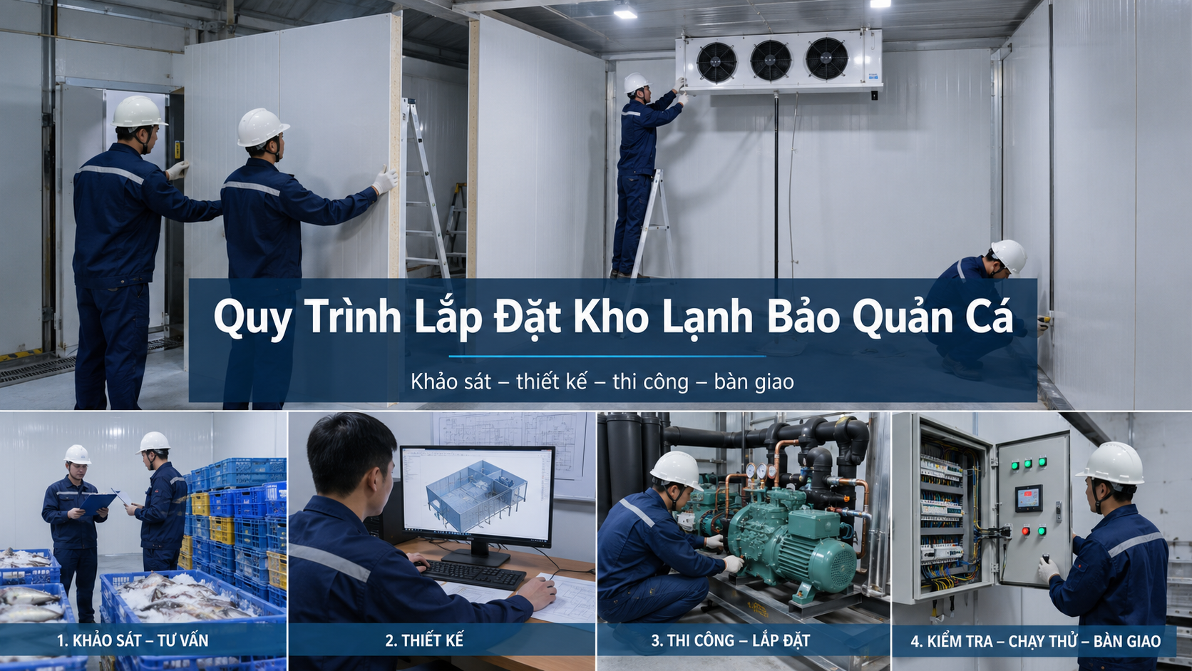 Quy trình lắp đặt kho lạnh bảo quản cá từ khảo sát thiết kế thi công đến bàn giao