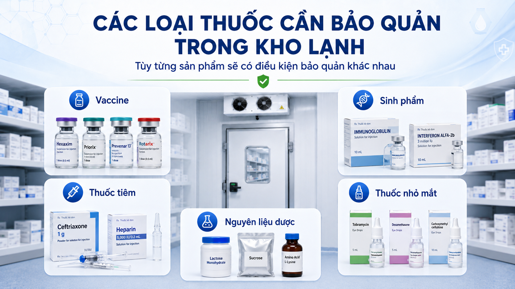 Các loại thuốc vaccine sinh phẩm thuốc tiêm cần bảo quản trong kho lạnh