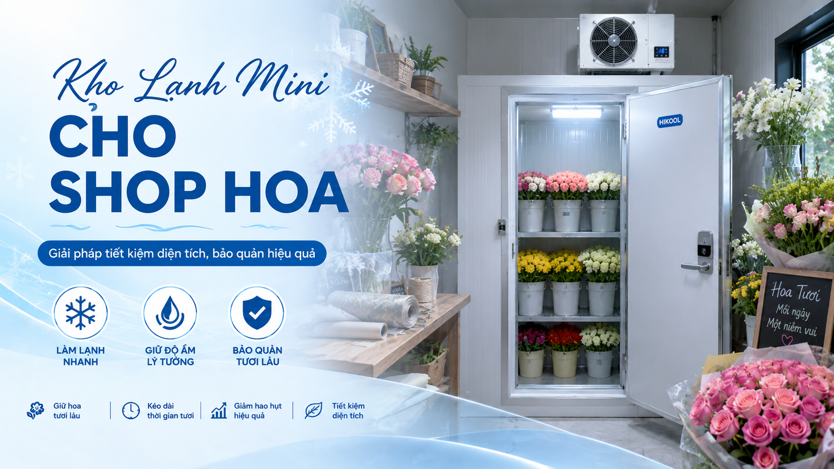 Kho lạnh mini cho shop hoa giúp tiết kiệm diện tích và bảo quản hoa tươi hiệu quả