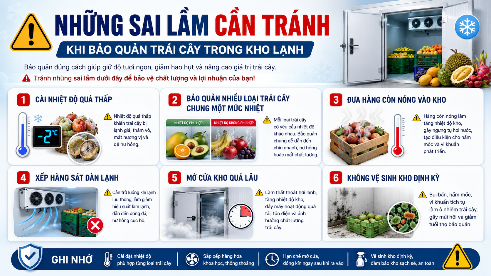 Những sai lầm cần tránh khi bảo quản trái cây trong kho lạnh để hạn chế hư hỏng và hao hụt