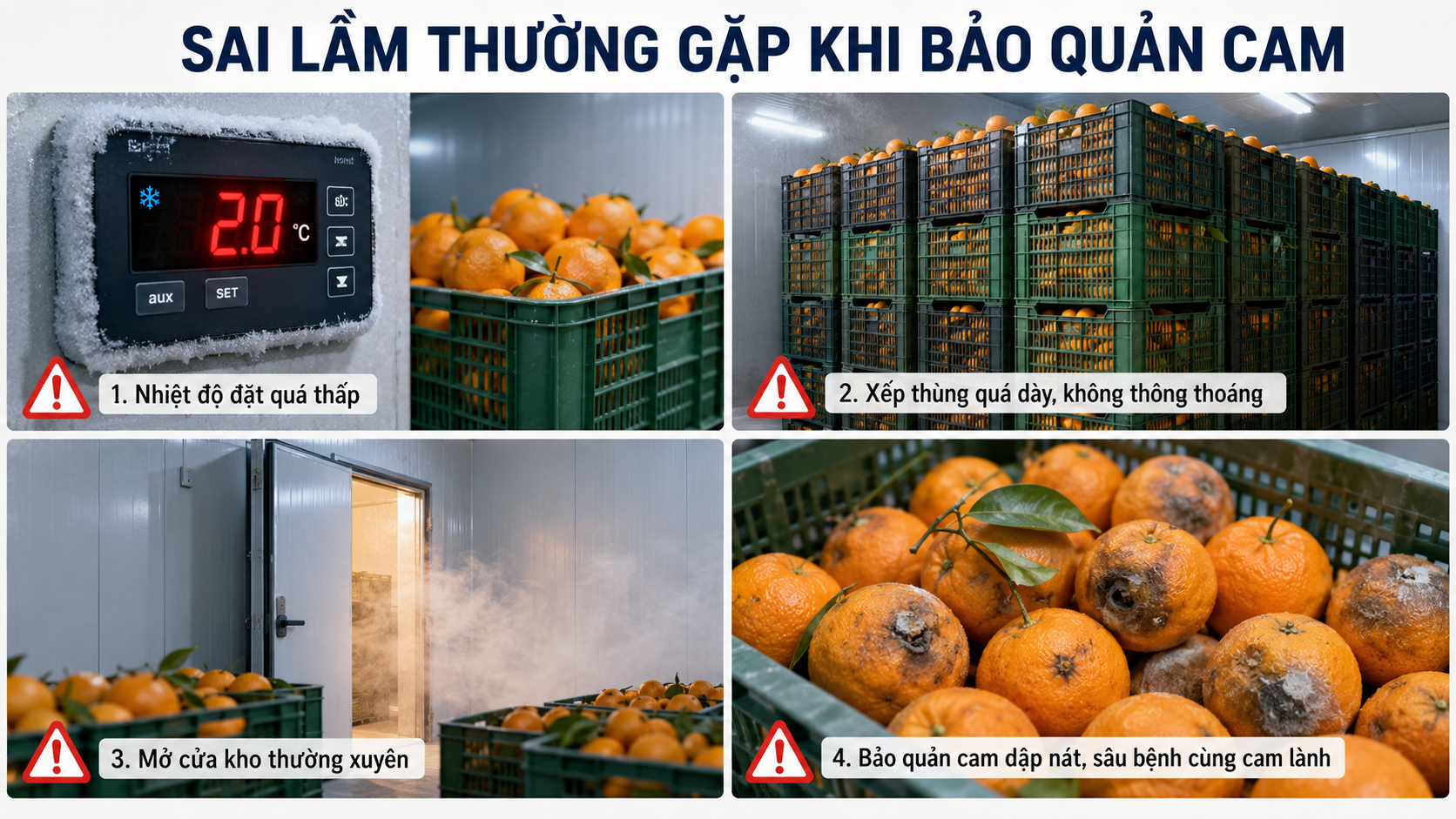 Sai lầm thường gặp khi bảo quản cam trong kho lạnh làm giảm chất lượng trái
