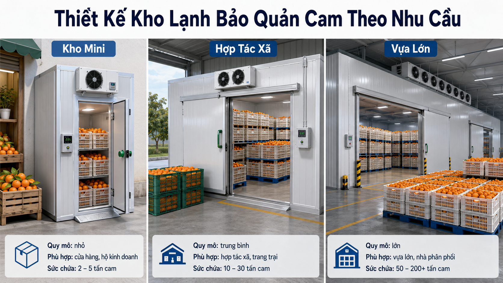 Thiết kế kho lạnh bảo quản cam theo nhu cầu từ kho mini đến kho quy mô lớn
