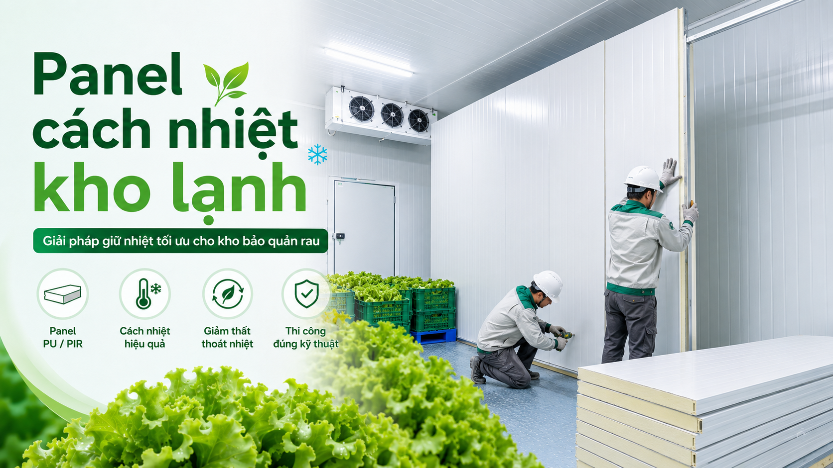 Thi công panel cách nhiệt PU PIR cho kho lạnh bảo quản rau xà lách đạt hiệu quả giữ nhiệt cao