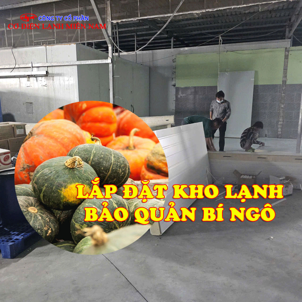 Hệ thống dàn lạnh và máy nén trong kho lạnh bảo quản bí ngô