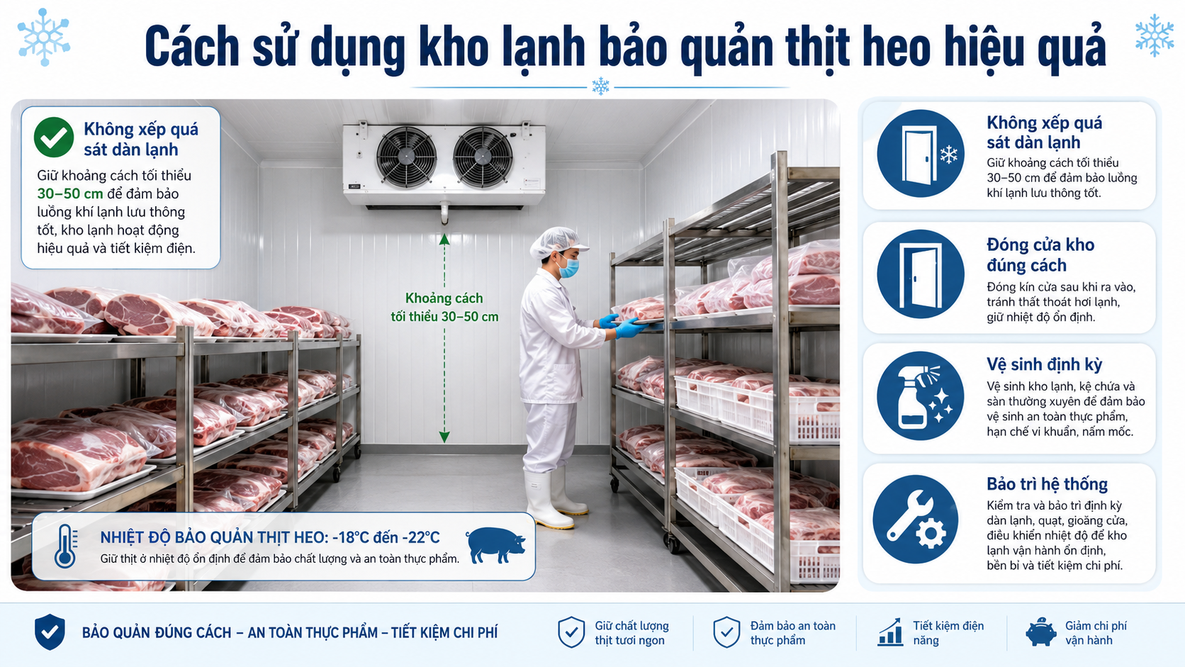 Cách sử dụng kho lạnh bảo quản thịt heo hiệu quả giúp tiết kiệm điện và giữ chất lượng thịt