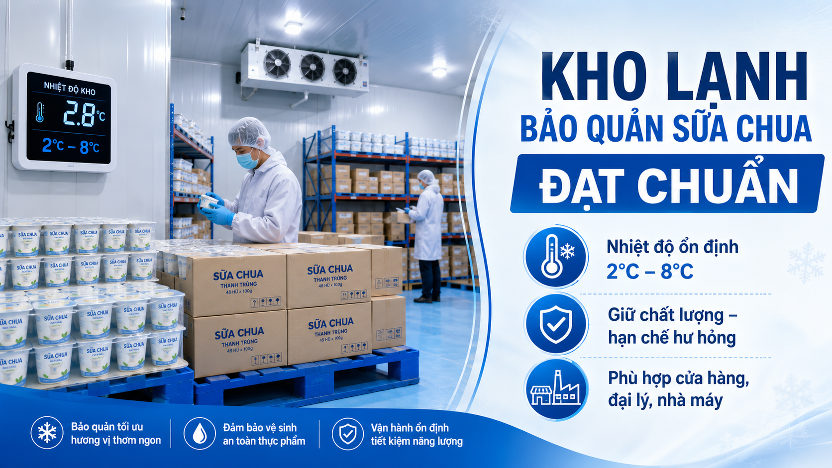 Kho lạnh bảo quản sữa chua đạt chuẩn nhiệt độ 2 đến 8 độ C