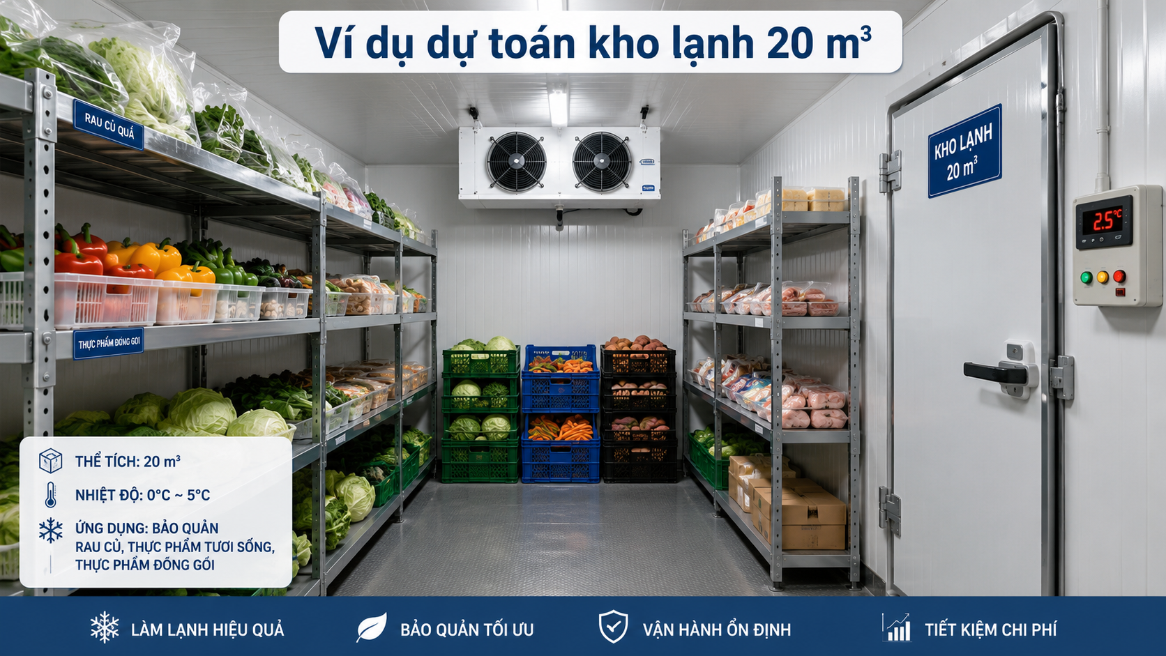 Kỹ thuật viên khảo sát nguồn điện, vị trí lắp đặt và cụm dàn nóng trước khi thi công kho lạnh.